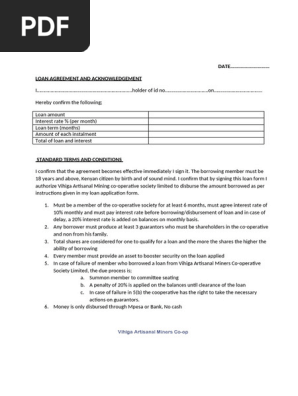 Loan agreement and acknowledgement