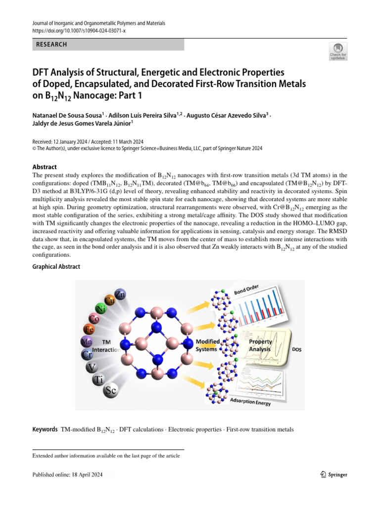 DFT Study of Transition Metal-Doped B12N12 | PDF | Transition Metals ...