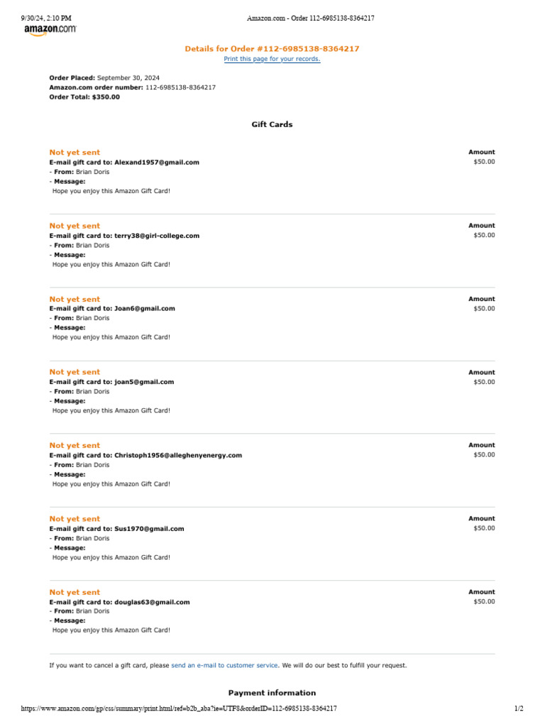 Sending Amazon Gift Cards via Email | PDF | Payments