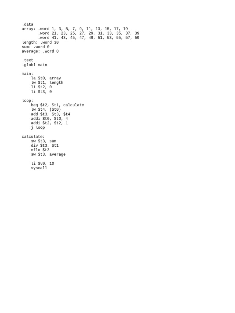 Assembly Array Sum and Average Calculation | PDF | Science ...