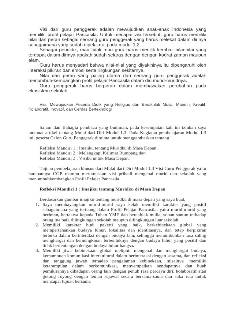 Visi Guru Penggerak untuk Murid Pancasila | PDF | Karier & Perkembangan ...