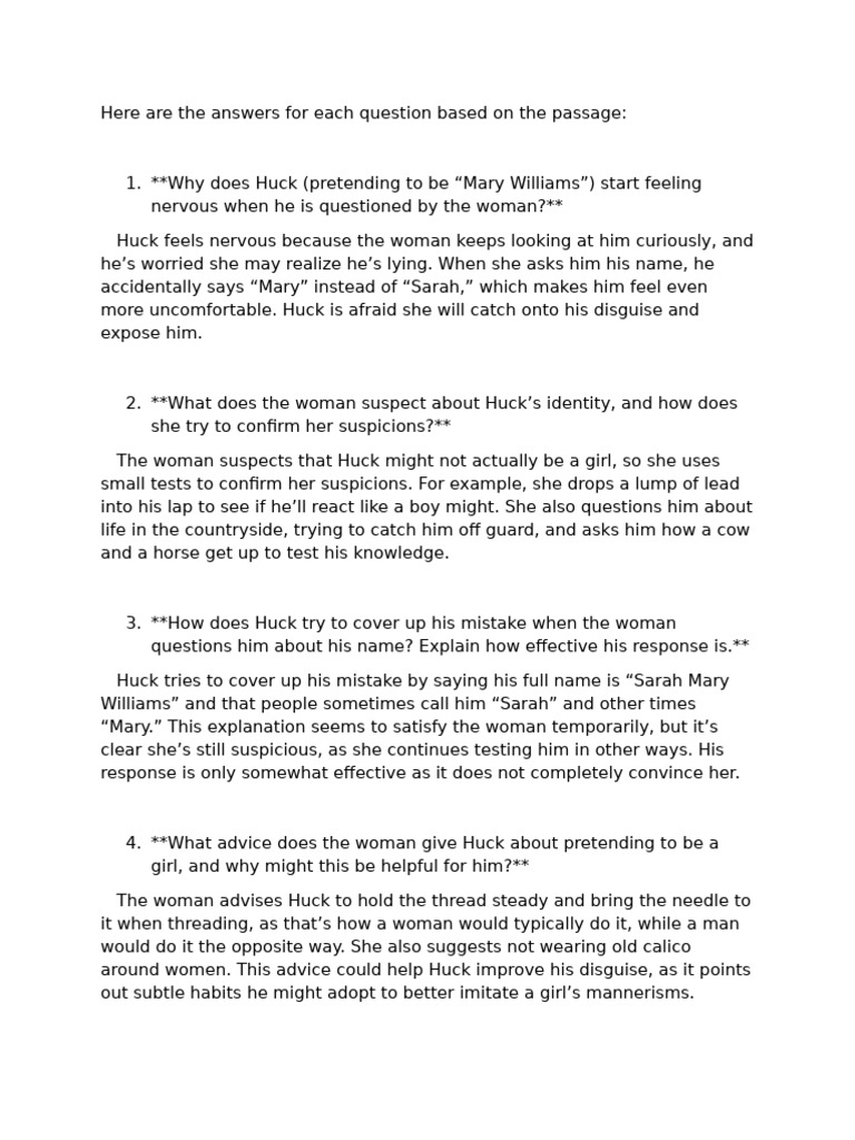 Huck's Disguise and Identity Tests | PDF | Religion & Spirituality ...