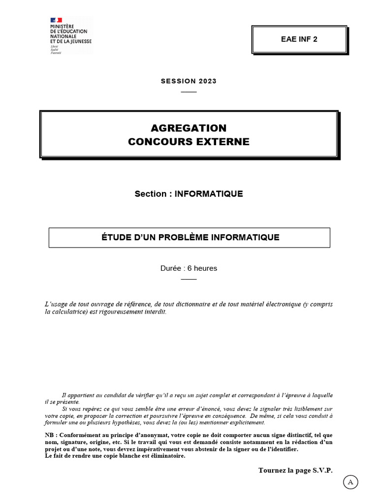 Instructions pour le concours d'informatique | PDF | Théorie de la ...