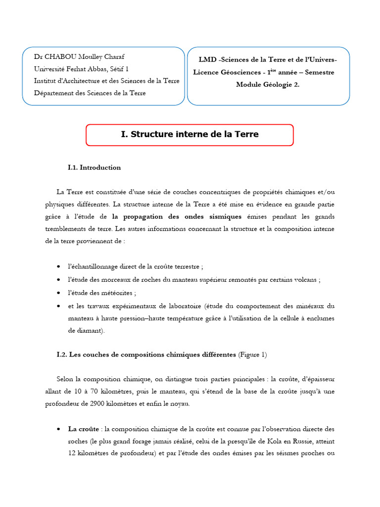 Structure interne de la Terre et discontinuités | PDF | Tremblements de ...