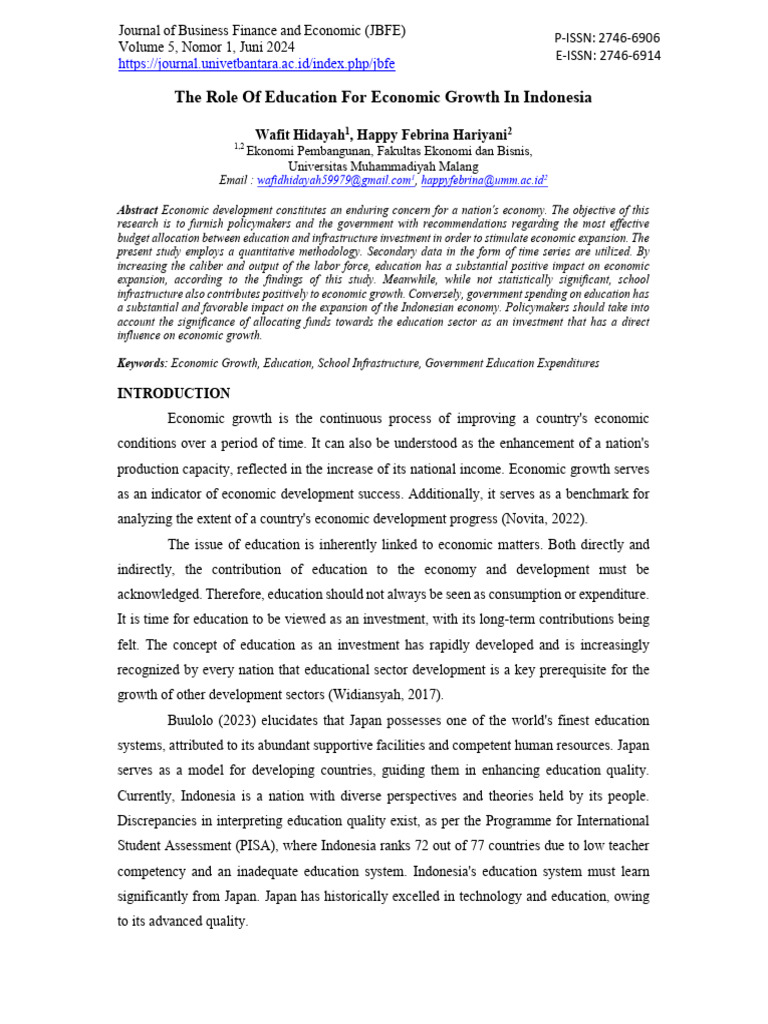 Education's Impact on Indonesia's Economy | PDF | Economic Growth ...