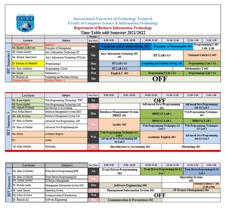 2021/2022 BIT Semester Course Schedule | PDF | Computer Science ...