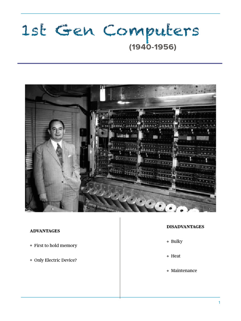 1st Gen Computers: Advantages Disadvantages | PDF