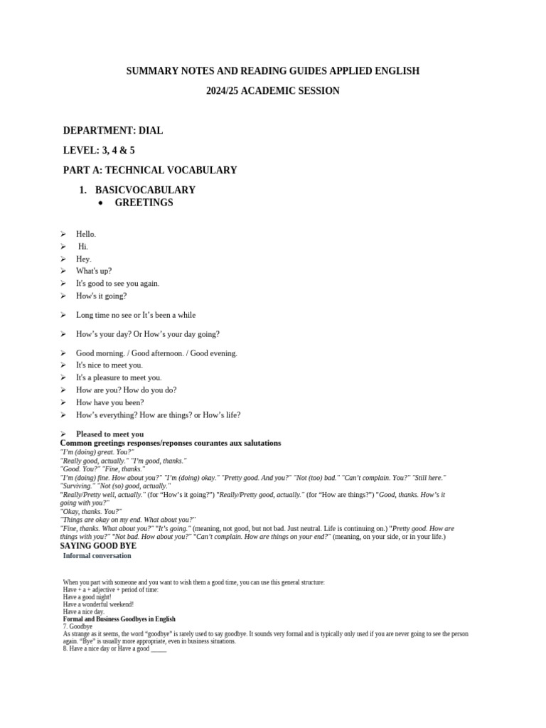 Summary notes and reading guides applied english pdf linguistic