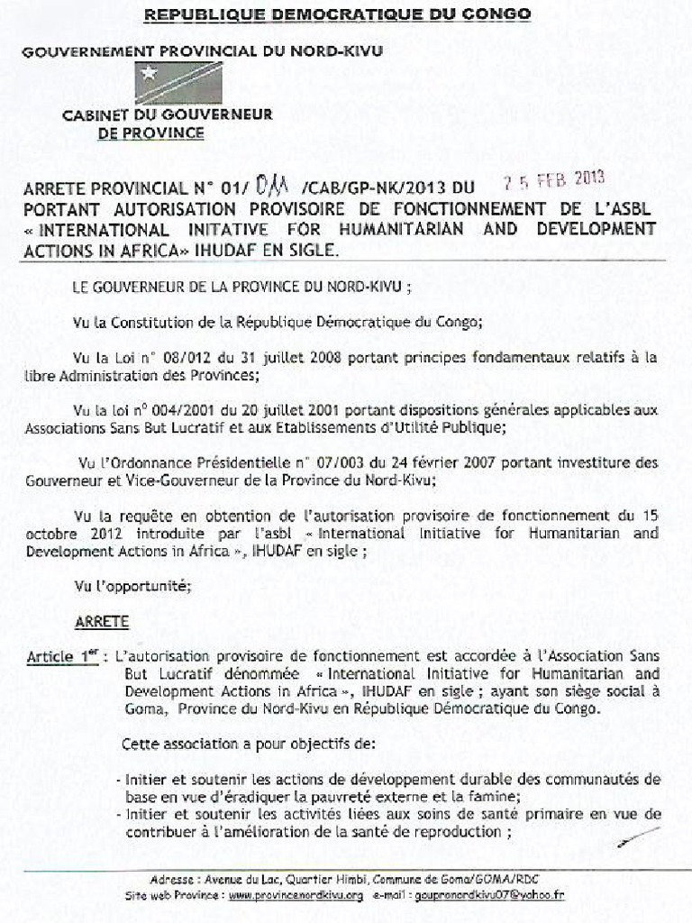 Ihudaf Arrete Provincial | PDF