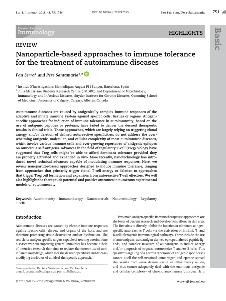 Nanoparticle-Based Approaches To Immune Tolerance For The Treatment of ...