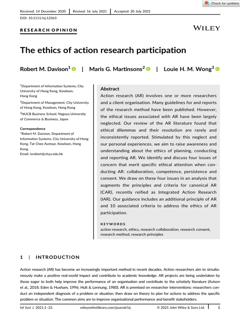 The Ethics of Action Research Participation | PDF | Cognition