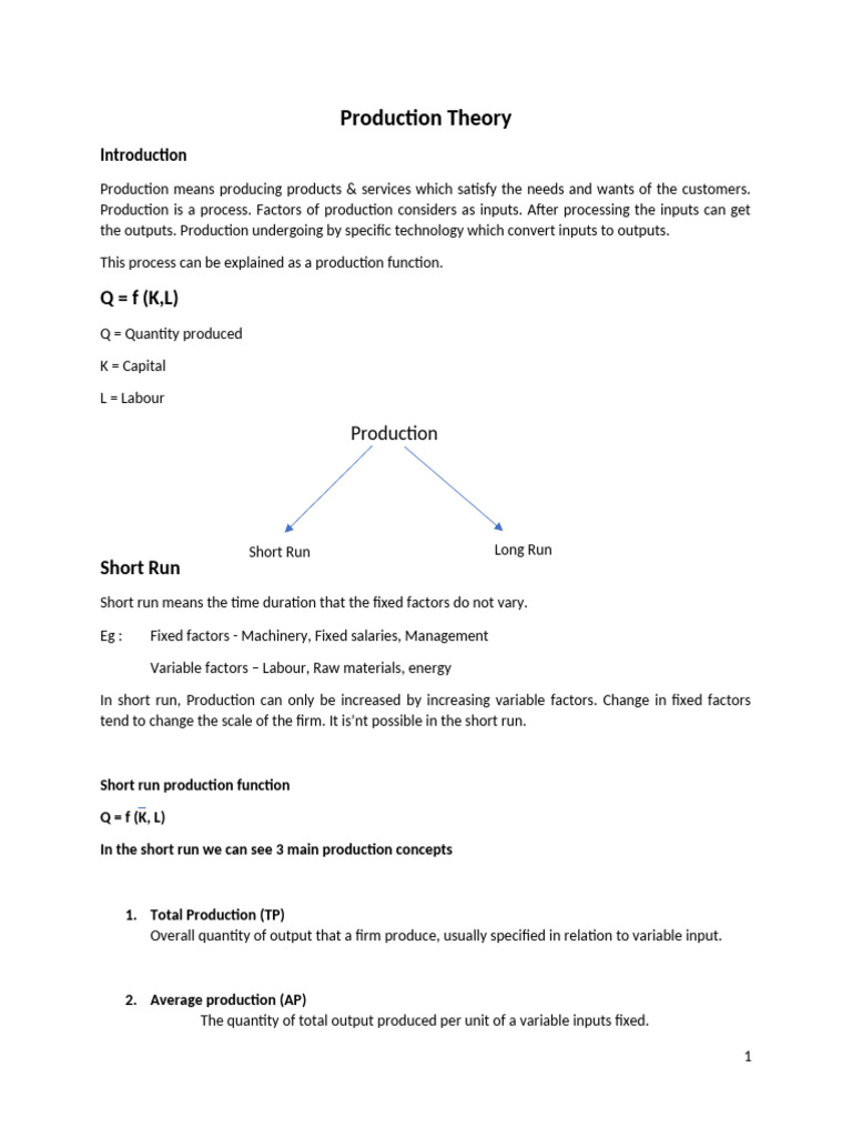 Production theory | PDF | Production Function | Long Run And Short Run
