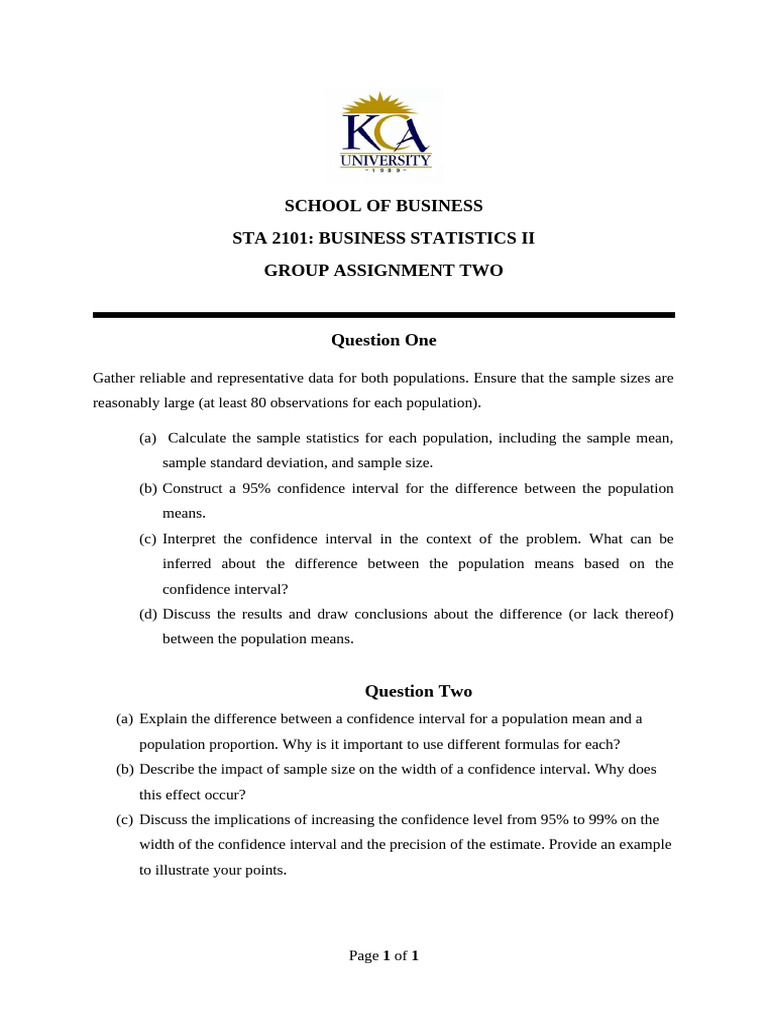 STA 2101: Business Statistics II Assignment | PDF | Finance & Money ...