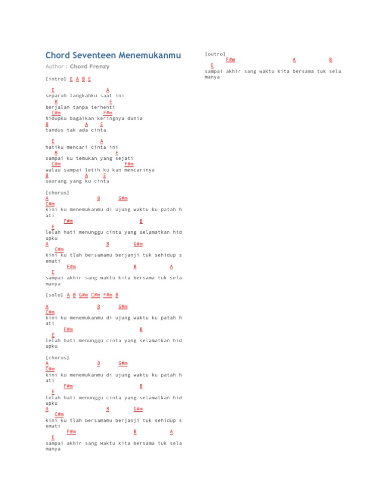 Chord Seventeen Menemukanmu Lirik