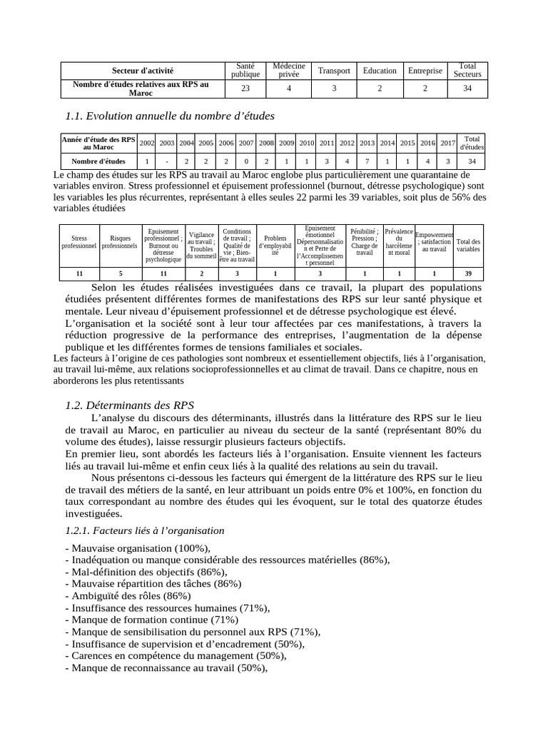 Études sur les RPS au Maroc en Santé | PDF | Syndrome d'épuisement ...