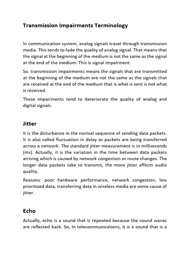 Transmission Impairments Terminology | PDF | Transmission Medium ...