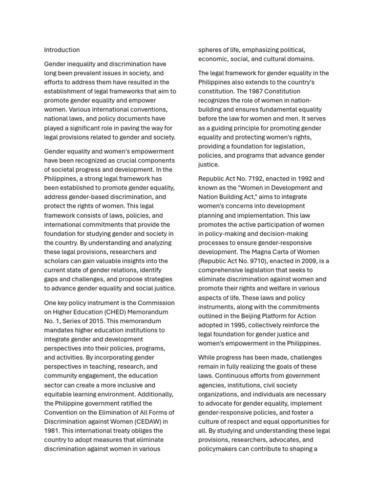 Gender Equality Laws in the Philippines | PDF | Human Trafficking ...