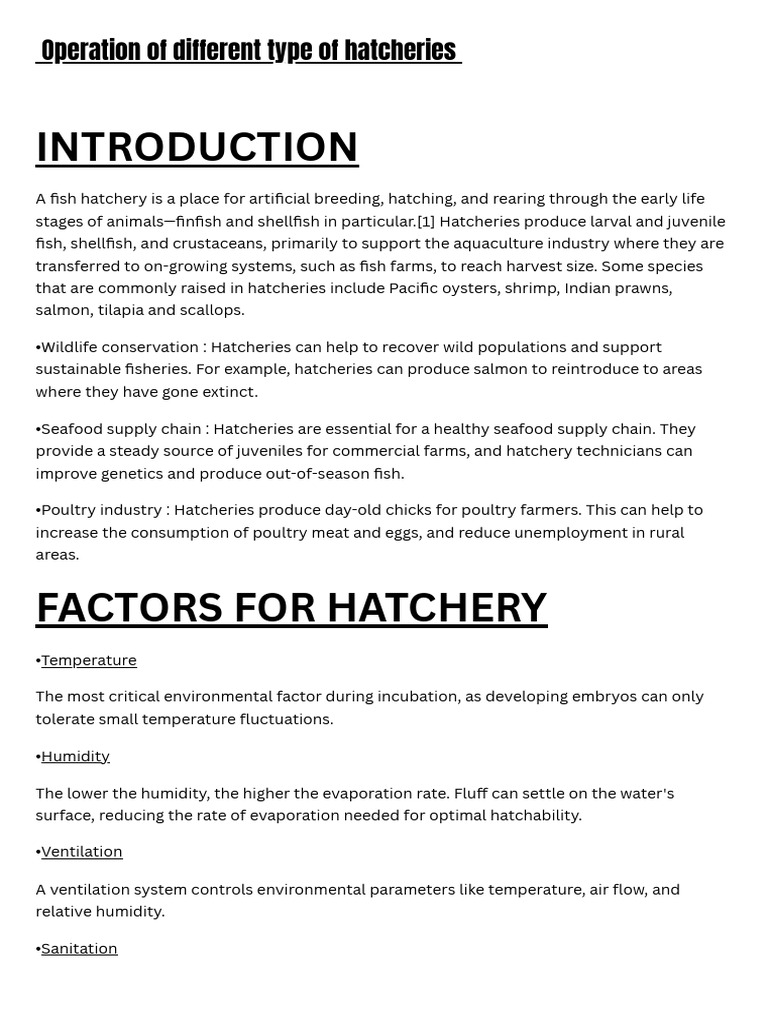 Types and Operations of Hatcheries | PDF