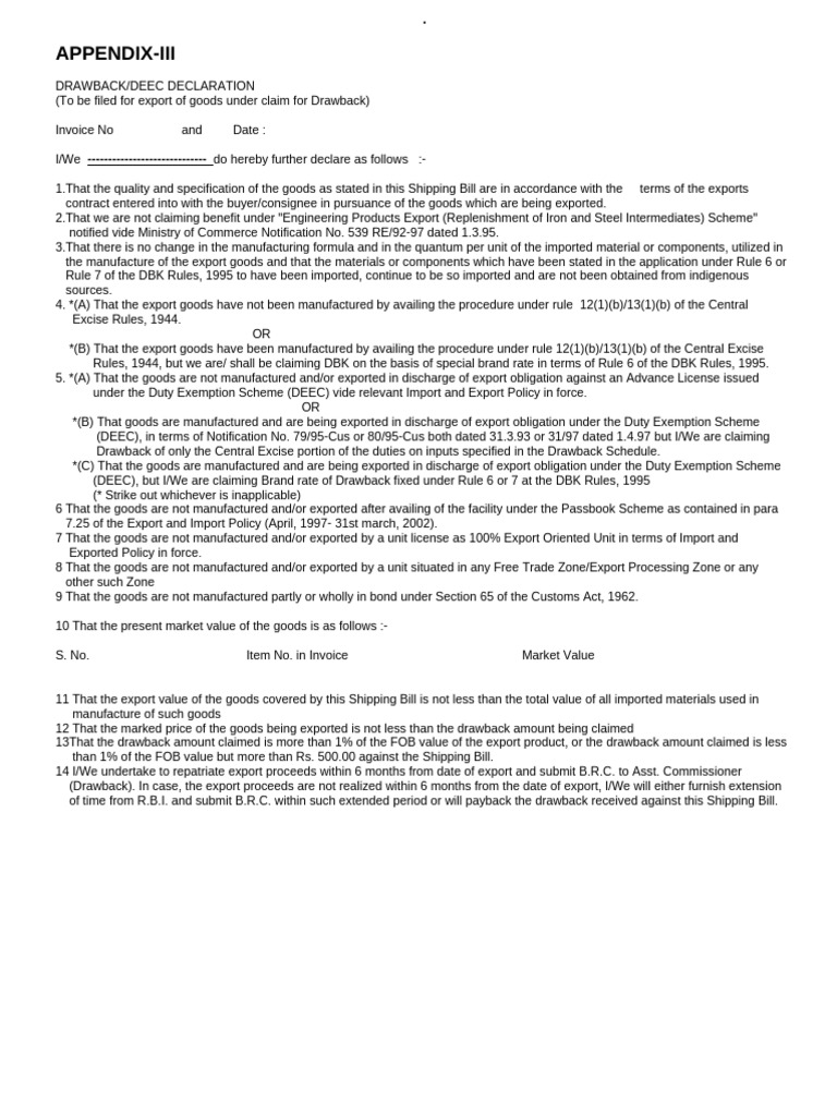 DBK Declaration for Export Claims | PDF | Exports | Economies