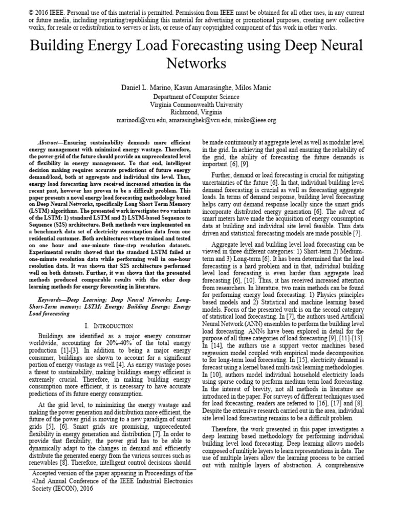 Building Energy Load Forecasting Using Deep Neural Networks | PDF ...