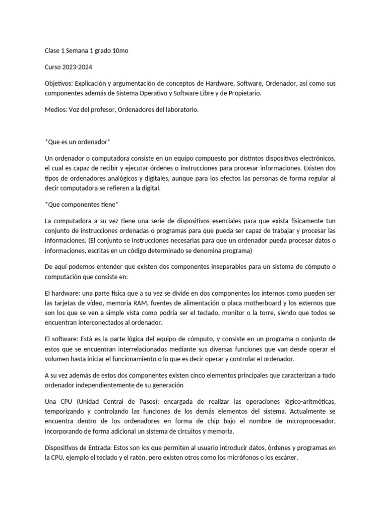 Semana 1 | PDF | Hardware de la computadora | Almacenamiento de datos ...