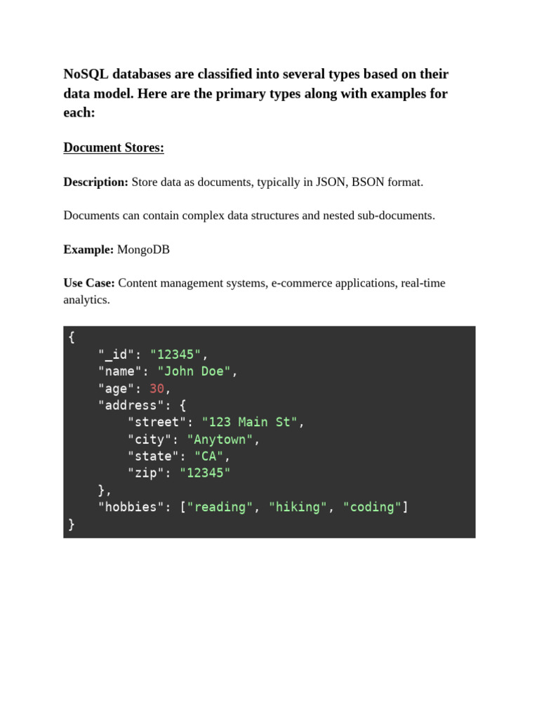 NoSQL Database Types Explained | PDF | Databases | No Sql