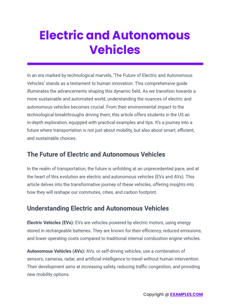 Electric and Autonomous Vehicles | PDF | Electric Vehicle | Renewable ...