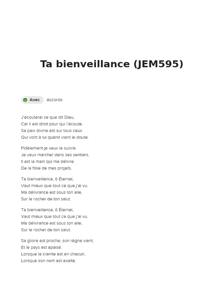Ta Bienveillance : Paroles et Accords | PDF