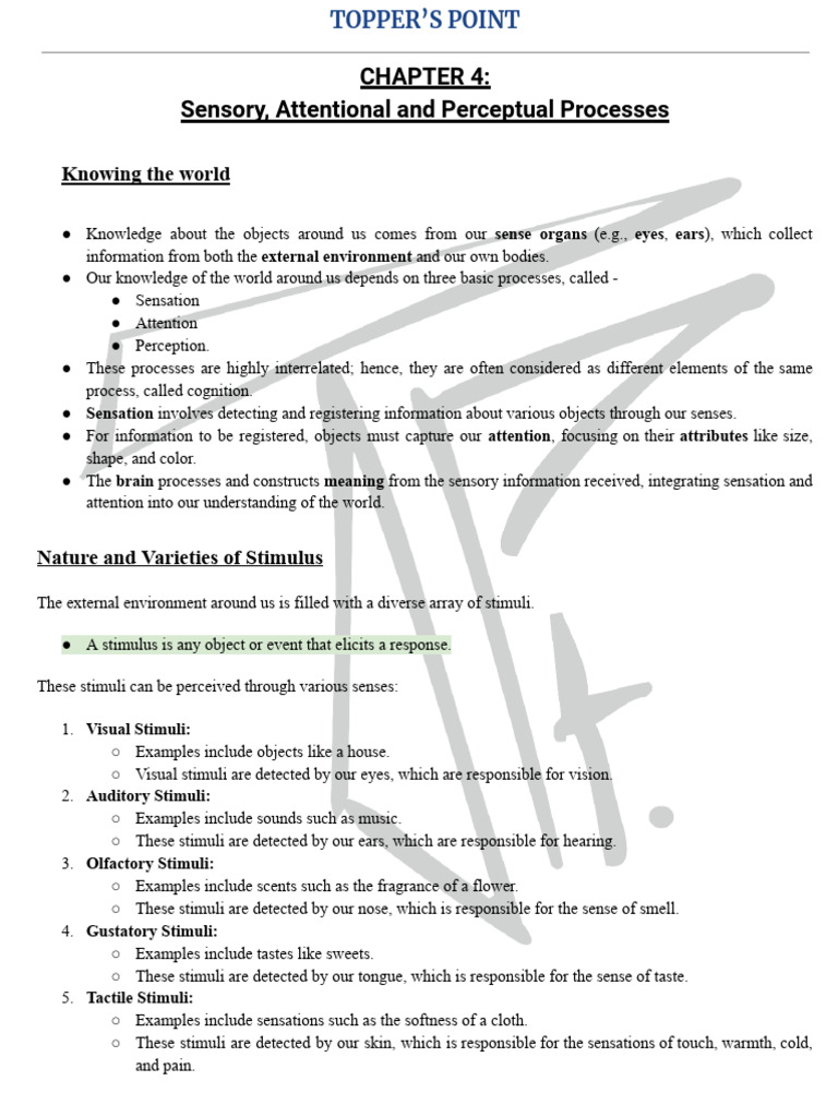 CLASS 11 CHAPTER 4 | PDF | Senses | Perception