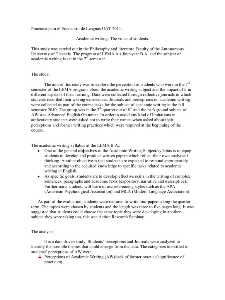 Academic WritingThe Voice of Students Literacy Learning