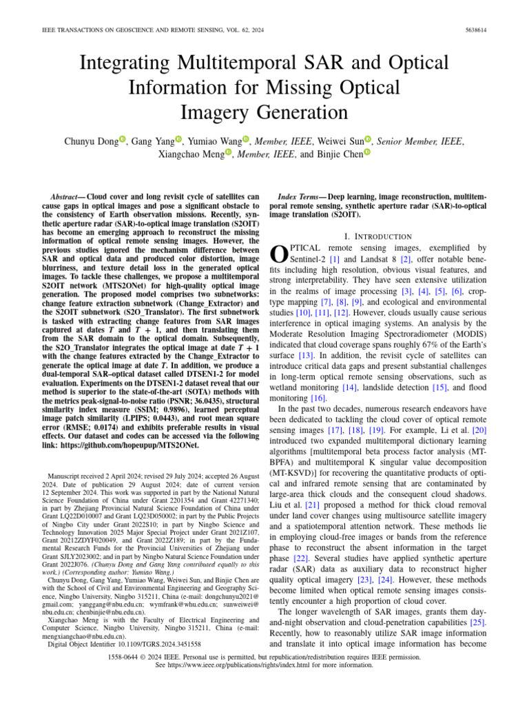 Integrating Multitemporal SAR and Optical Information For Missing ...