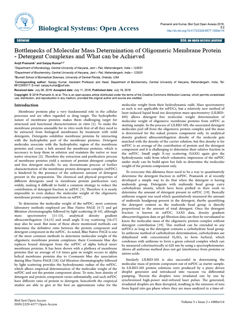 Bottlenecks of Molecular Mass Determination of Oligomeric Membrane ...