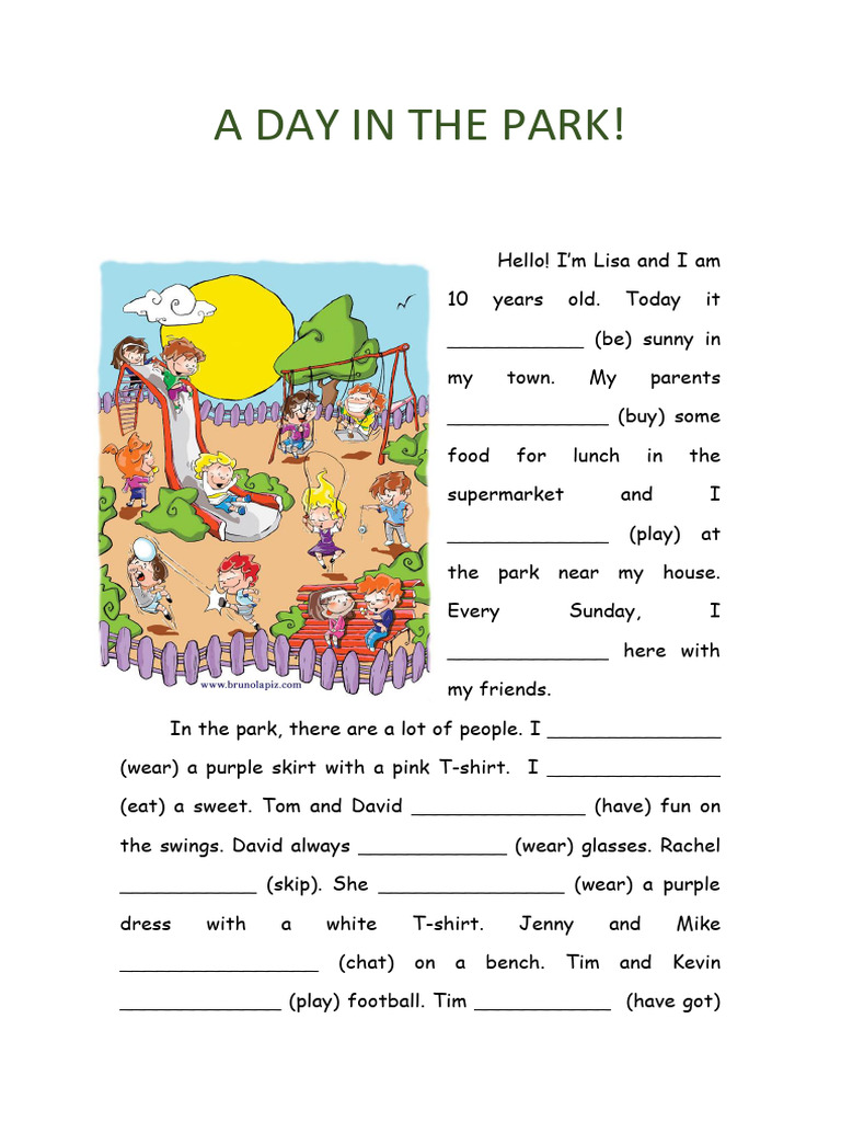A Day in The Park Present Simple Continuous - 9006 | PDF