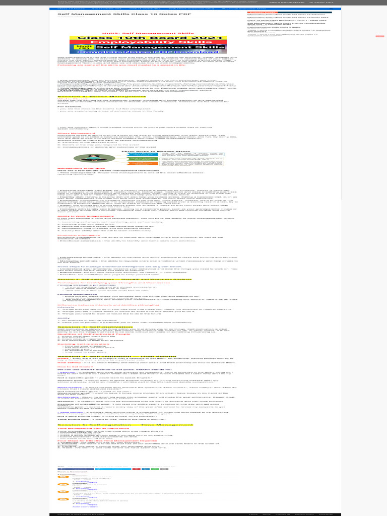 Class 10 Self Management Skills Notes | PDF | Stress (Biology) | Stress ...