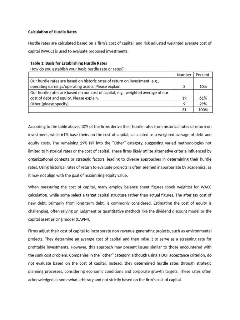 Hurdle Rates | PDF | Cost Of Capital | Private Sector