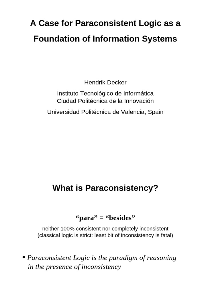 Paraconsistent Logic for Information Systems | PDF | Logic ...