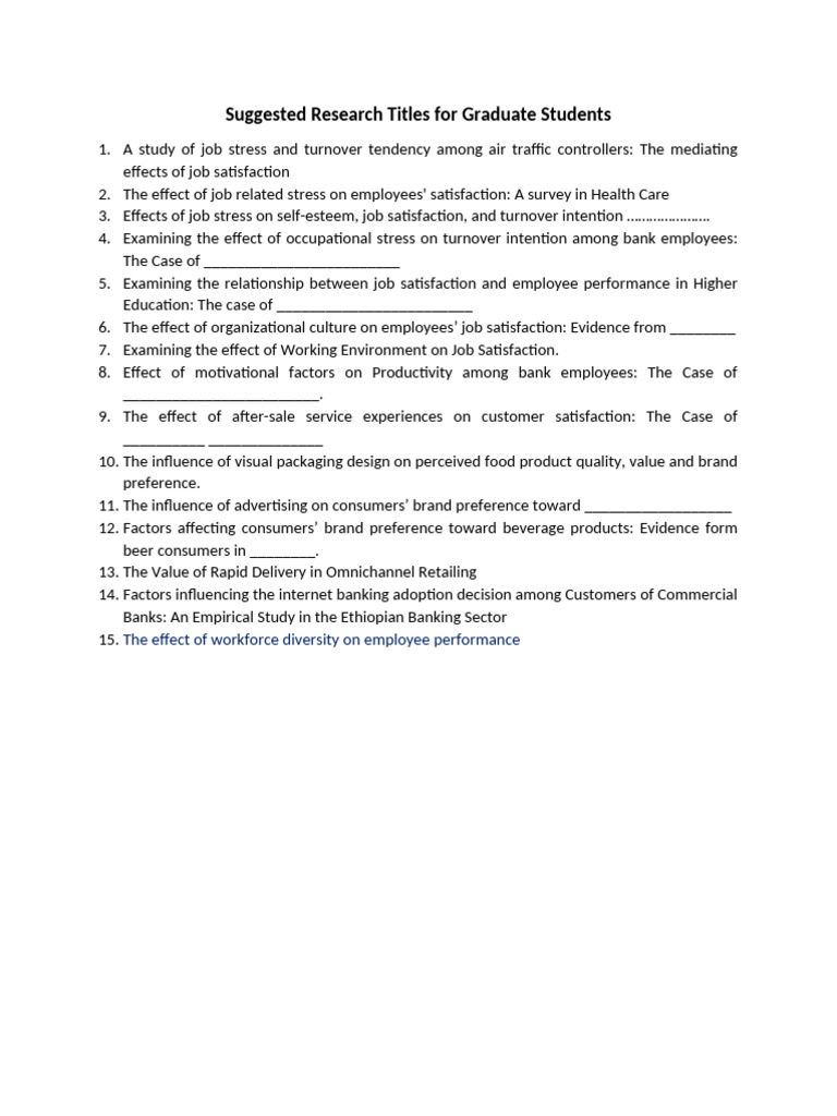 Graduate Research Titles on Job Stress | PDF | Career & Growth