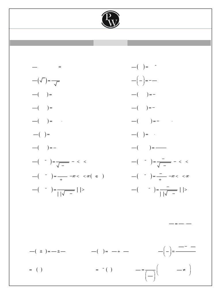 Trigonometric Differentiation Formulas Pdf Trigonometric Functions
