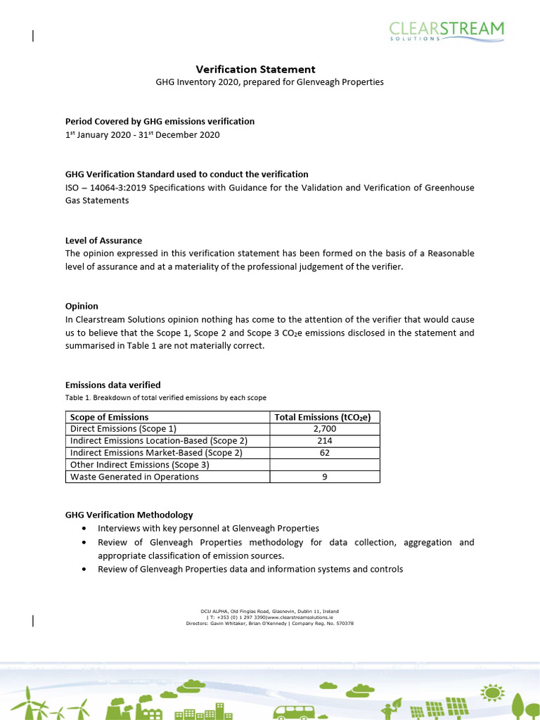 Glenveagh FY 2020 GHG Emissions Verification Statement | PDF ...