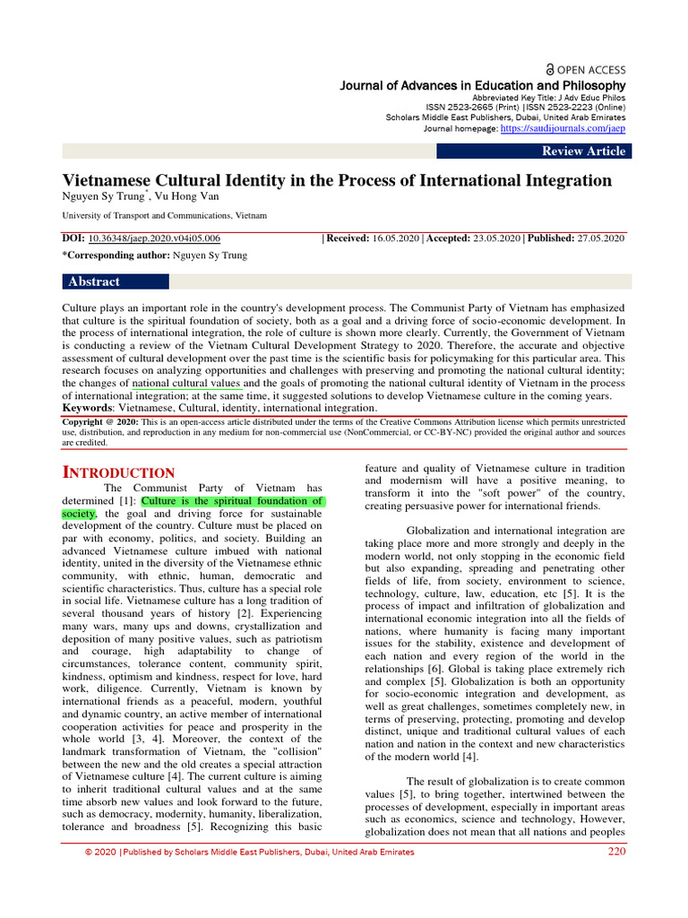 Vietnamese Cultural Identity in The Proc | PDF | Globalization | Vietnam
