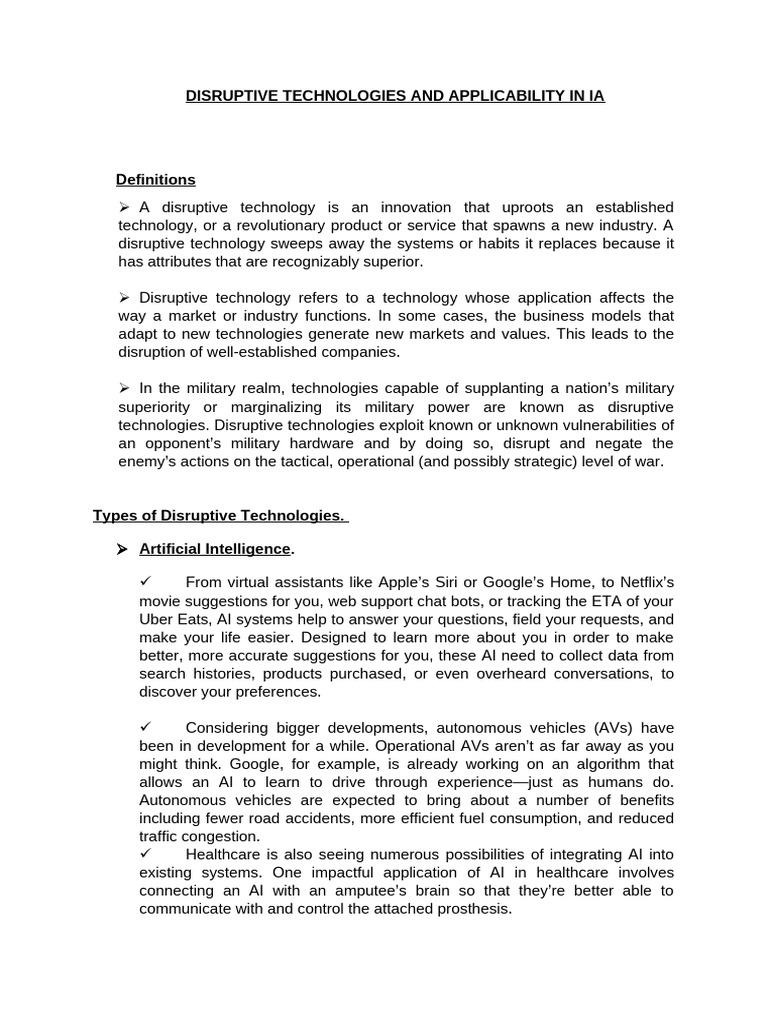 Disruptive Technologies in Industry and Warfare | PDF | Unmanned Aerial ...