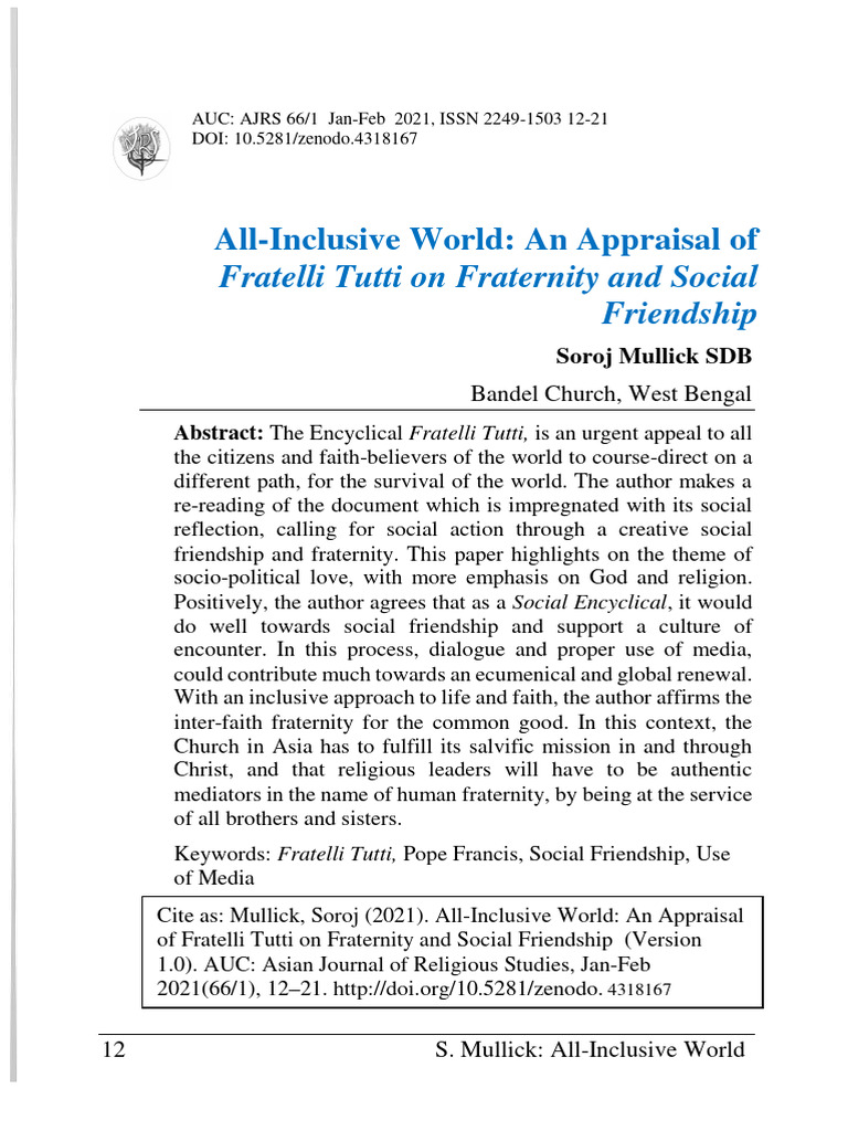 Fratelli Tutti: Fraternity and Social Friendship | PDF | Pope Francis