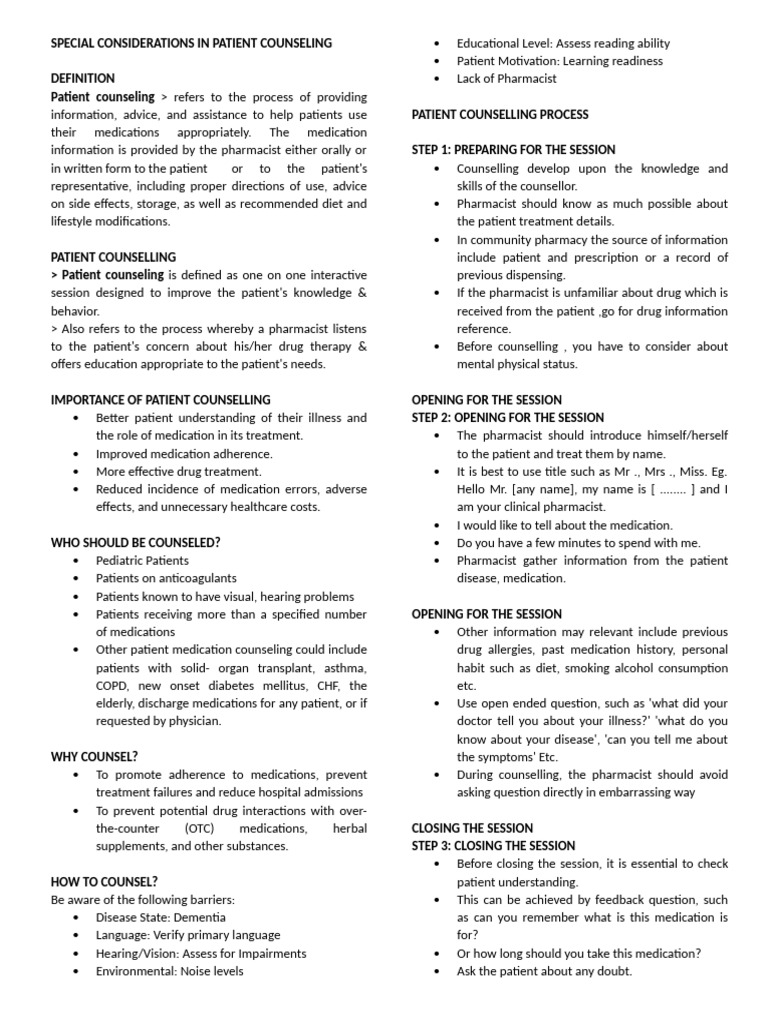 Patient Counseling: Key Considerations | PDF | Pharmacy | Geriatrics