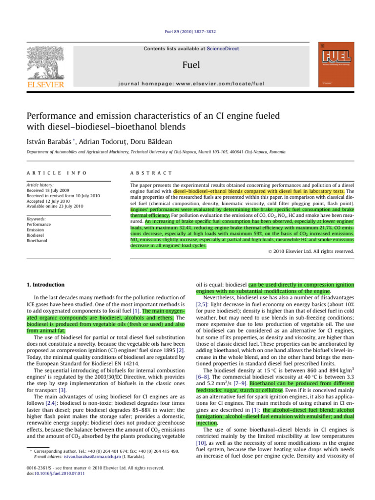 CI Engine Performance with Biofuel Blends | PDF | Biodiesel | Diesel Fuel