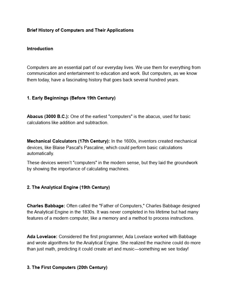 Ict lecture 2 brief history of computers and its application pdf