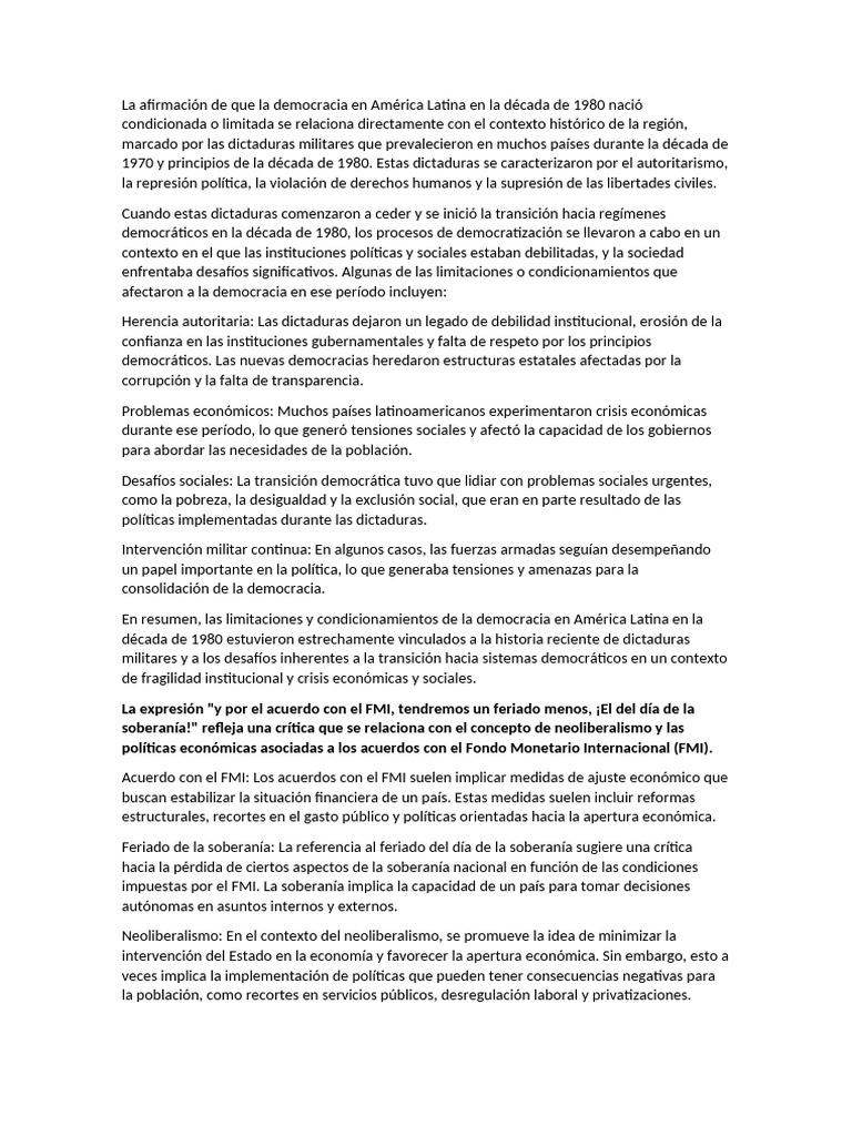 Limitaciones de la democracia en América Latina | PDF | Neoliberalismo ...