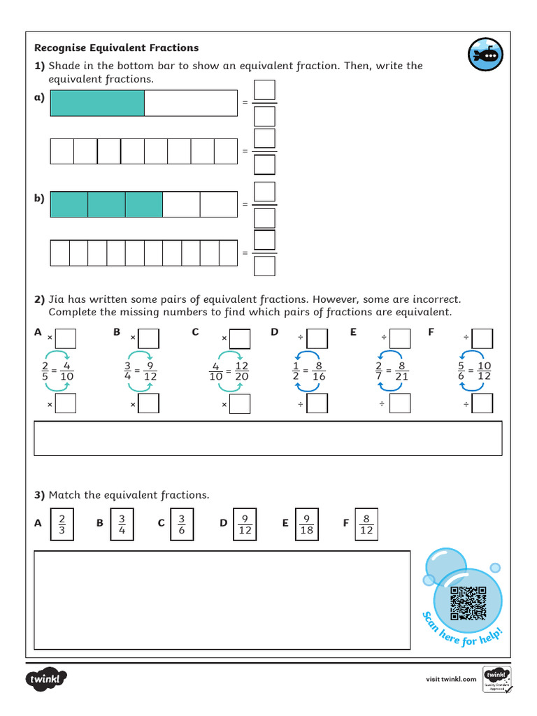 Horizontal Format - Equivalent Fractions | PDF | Mathematical Notation ...
