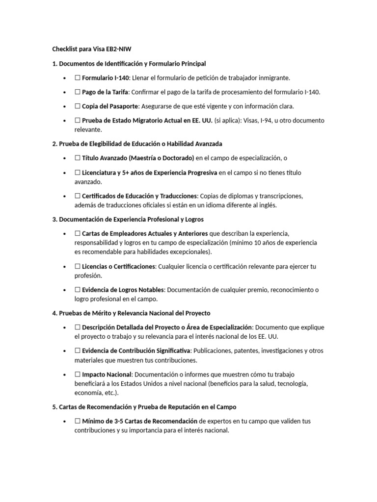 Checklist para Visa EB2 | PDF | Visa de viaje | Titulo academico