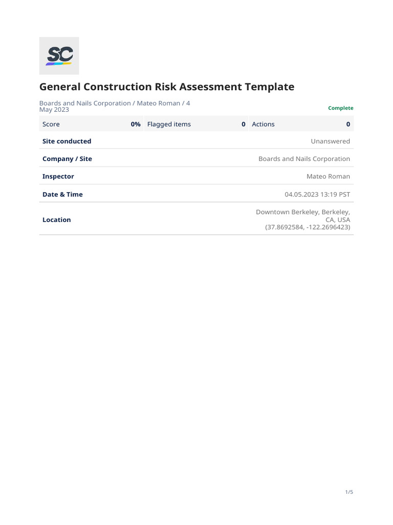 Construction Risk Assessment Template | PDF | Risk | Hazards