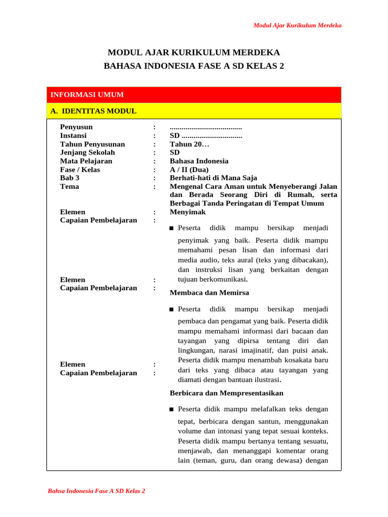 Modul Ajar Bahasa Indonesia SD Kelas 2 | PDF | Karier & Perkembangan